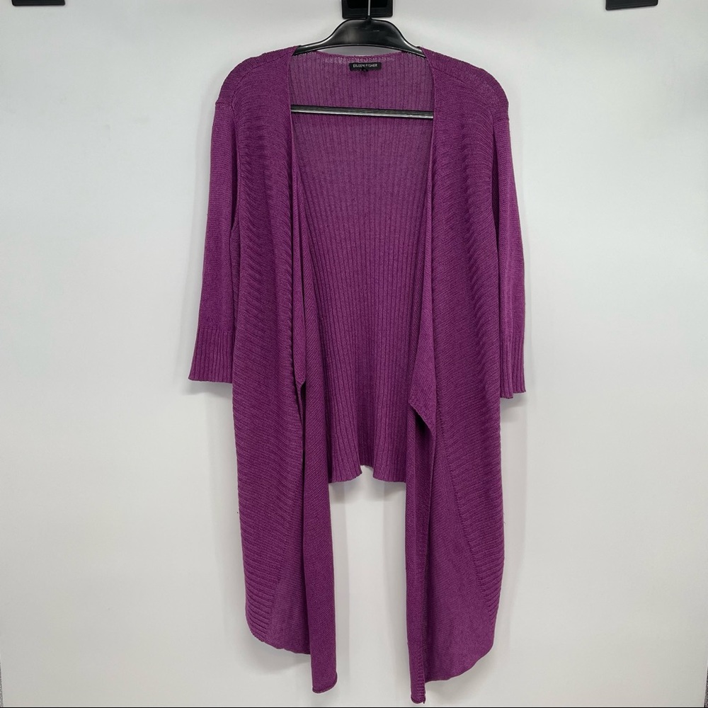 Eileen Fisher Open Front Waterfall Cardigan Size  L  Purple Linen Silk Blend